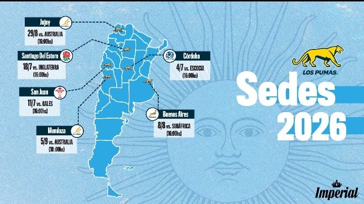 DIAS, HORARIO y SEDES para los juegos  de LOS PUMAS en ARGENTINA .