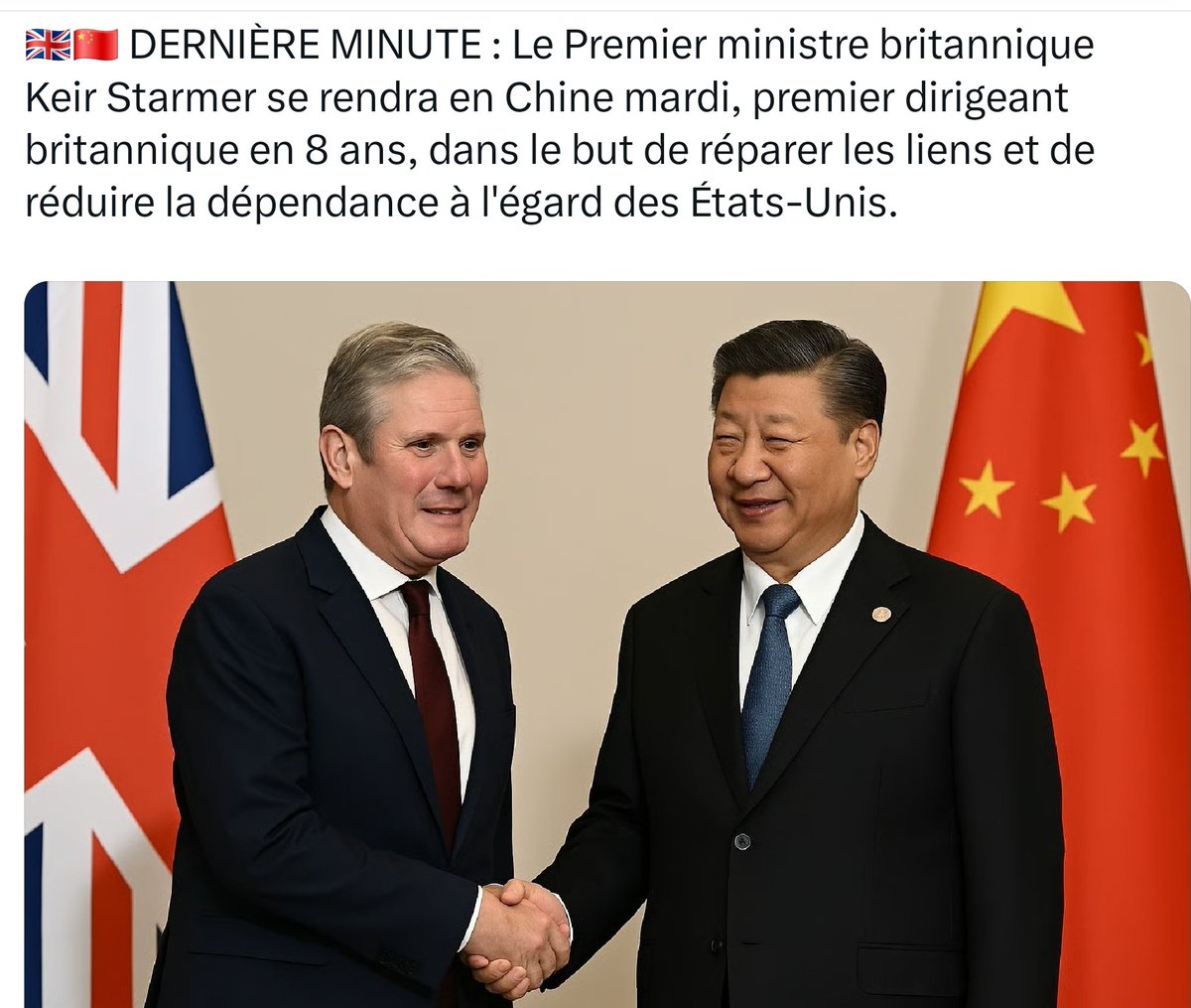 AlexandrNeault's tweet image. Carney va en Chine parle a son frère et ses amis du vieux continent font pareille. Le premier ministre de l'Angleterre   retourne t-il sa veste?
