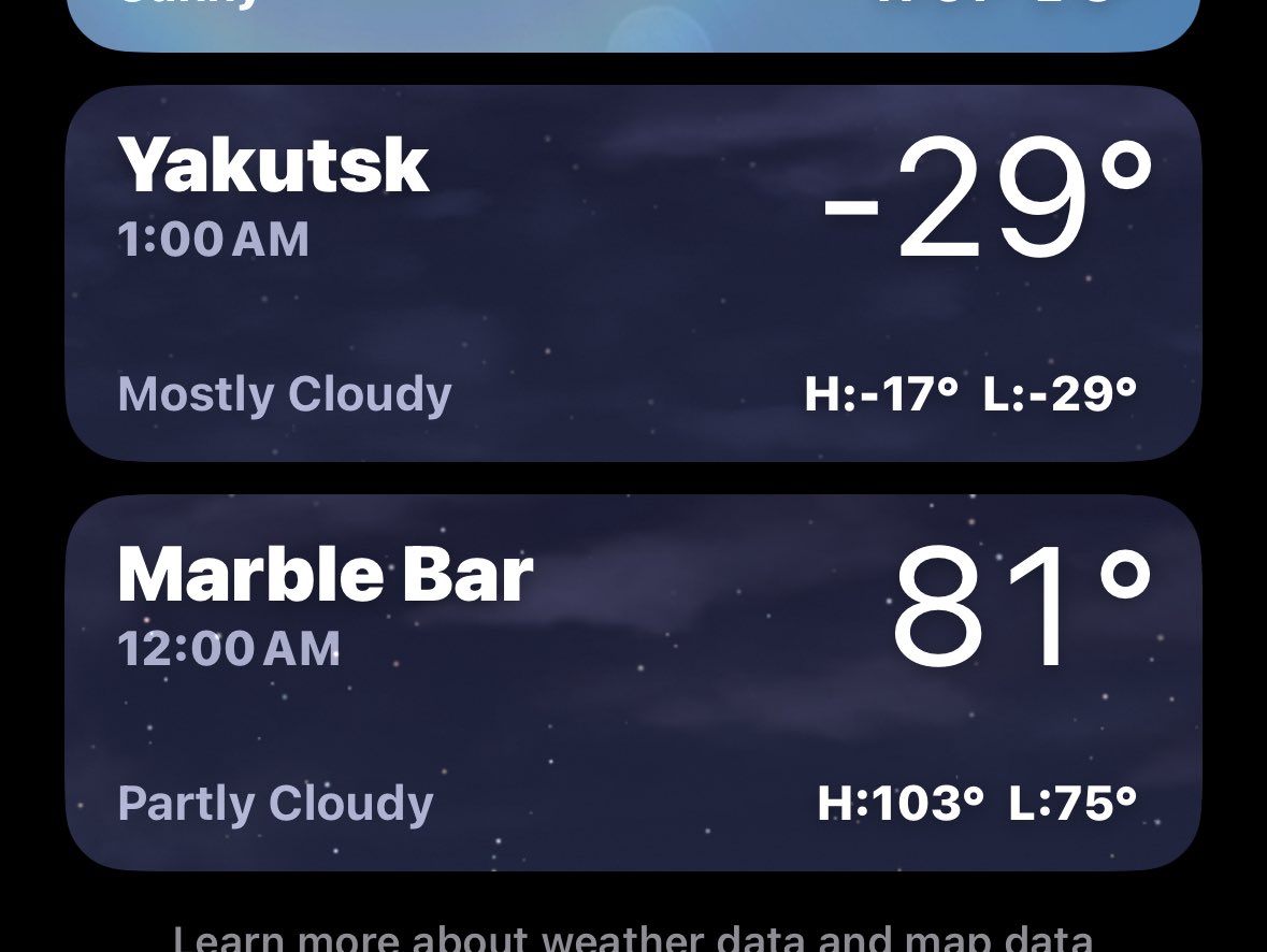 Like to keep the worlds hottest and coldest inhabitable places on my weather app so I know it could always be worse