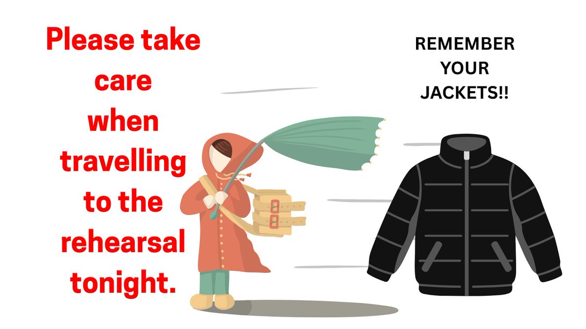NYCOS_ABDN's tweet photo. Take care on your way to rehearsals tonight. The weather is cold, wet and windy so please remember a jacket. 
See you tonight. https://t.co/GEvMoEaFyW