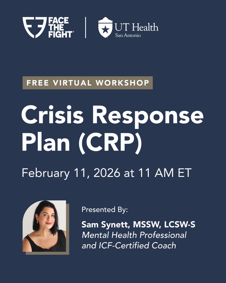 WeFaceTheFight's tweet photo. When someone is in crisis, being prepared makes all the difference.

FTF’s Crisis Response Plan (CRP) training offers free workshops that give peers, loved ones, &amp; professionals the tools to respond confidently to someone at risk of suicide.

Register now: https://t.co/5CStLLRTiz https://t.co/lUhHZD65bH