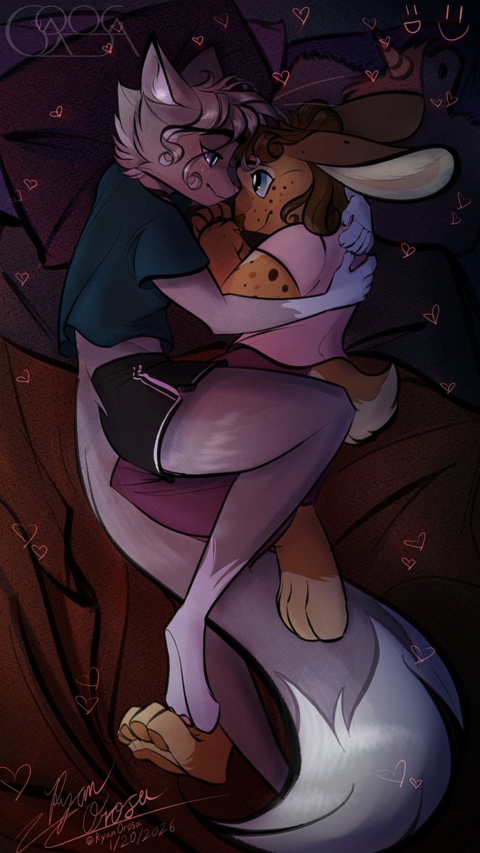 RyanOrosa's tweet photo. Kitty n' Bunny <3 #digitalart #furryartwork #anthroart #Fursona #kitty #bunny #LGBTQIA #cuddling  @falconfeather_ https://t.co/DzSM6M9Weo