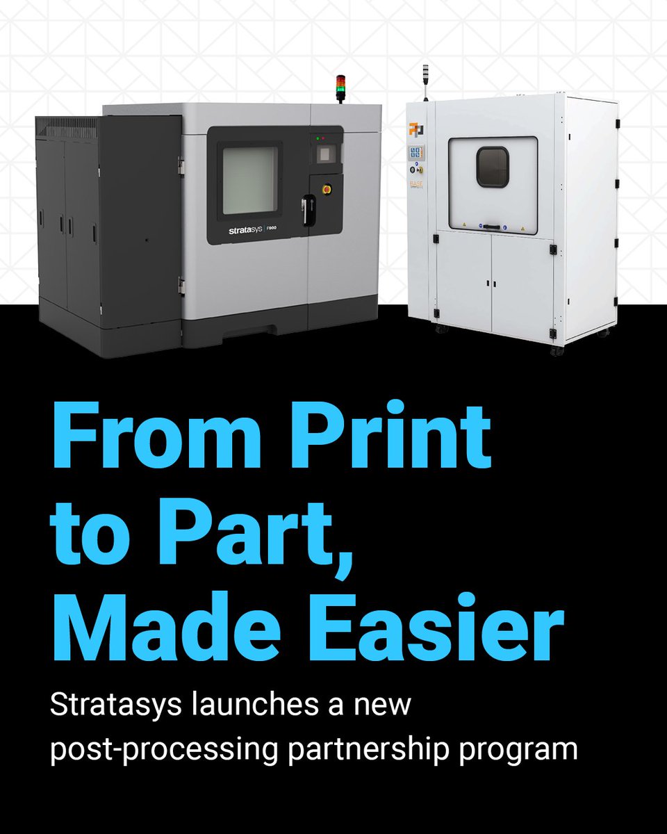 Stratasys's tweet photo. Now you can get to production-ready parts faster, with easier access to validated, proven post-processing solutions through our new Post Processing Partnership Program.
https://t.co/bZbQIyeTXw
#AdditiveManufacturing #3DPrinting #PostProcessing #Manufacturing #PolyJet #FDM https://t.co/3jcVF3Xp7w