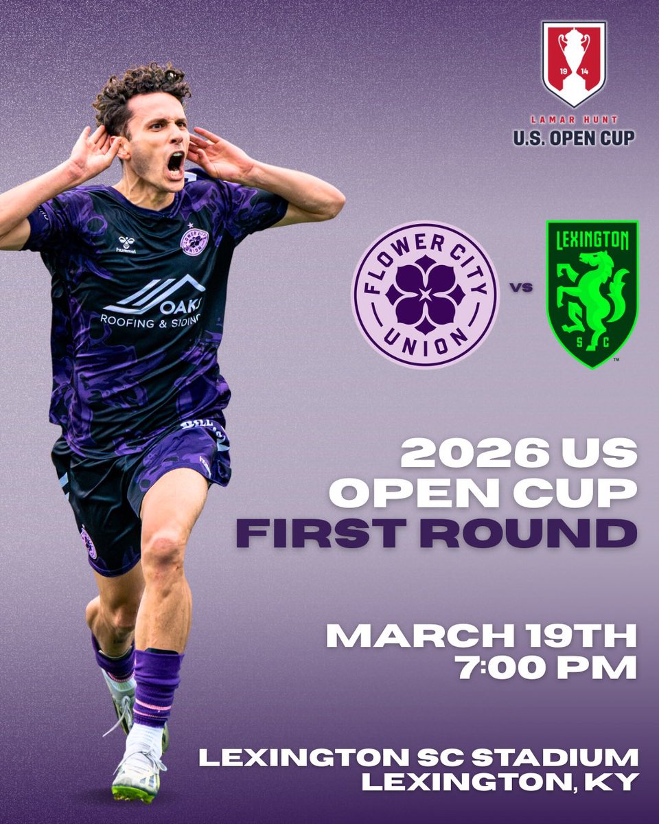 FlowerCityUnion's tweet photo. First round matchup is set for our return to the US Open Cup🏆

We are headed to Lexington, KY to take on @LexSporting March 19th at 7:00pm ET! https://t.co/soozpsKQ1m