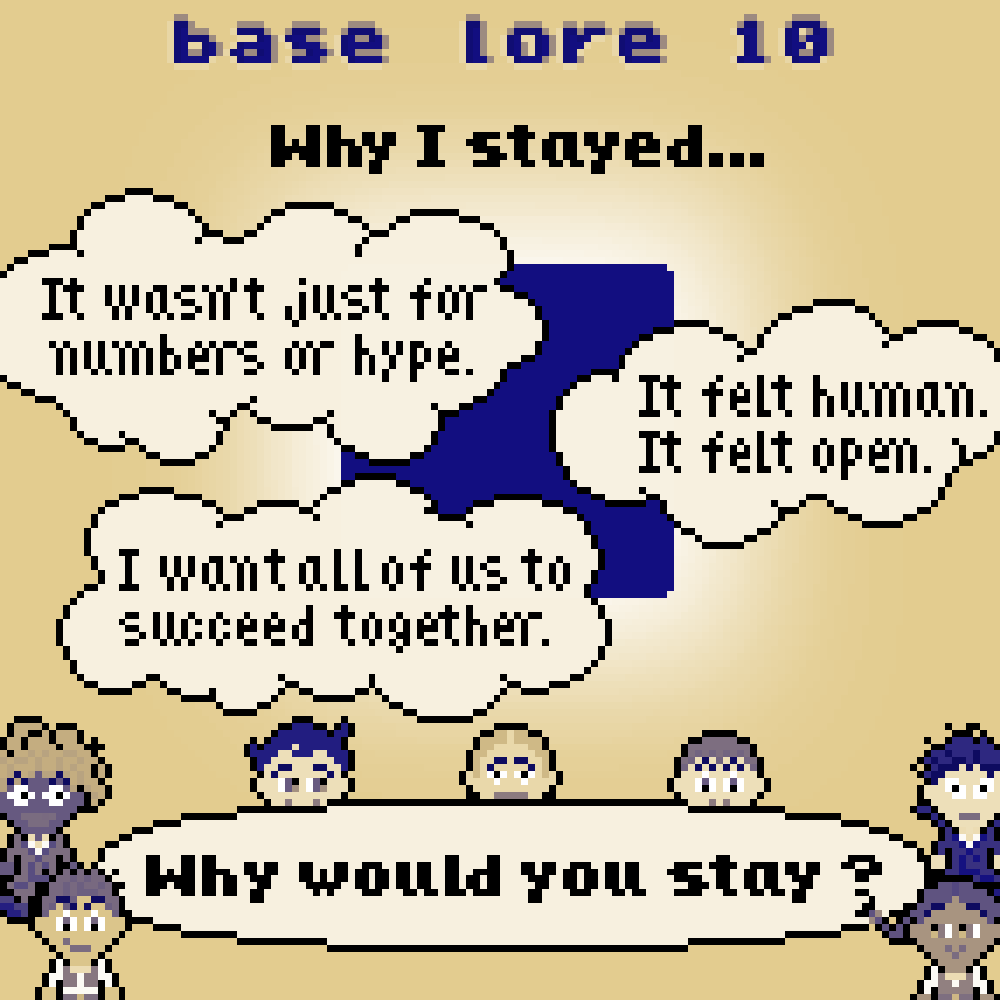 PanicNFTs's tweet photo. base lore EP 09 &amp; 10 by @Hitchist

it wasn’t just about numbers.
or hype.

it felt human.
open.

people come and go.
some build quietly.

things move fast.
growth takes time.

we are still in here.

?an!c land is coming. https://t.co/rnS3qbrckx