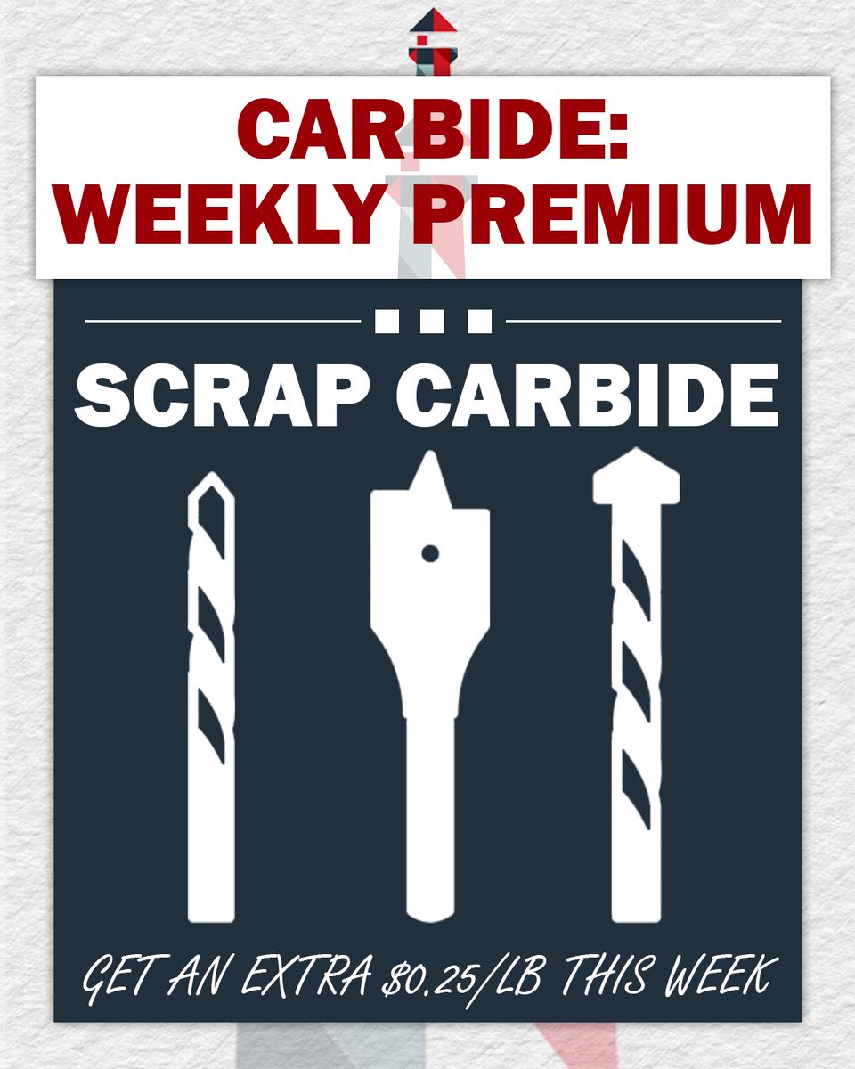BeaconRecycling's tweet photo. ♻️ 𝗦𝗖𝗥𝗔𝗣 𝗖𝗔𝗥𝗕𝗜𝗗𝗘

Got old, scrapped carbide that you’re looking to recycle? We are offering a $0.25 premium on carbide this week! Bring in your carbide and walk out with cash. 

#beaconrecycling #recycling #scrap #carbide https://t.co/lsCWFMId3d