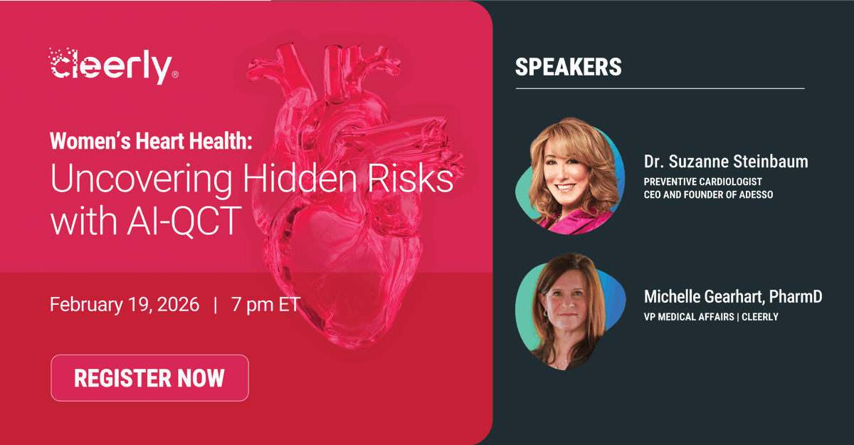 Cleerlyhealth's tweet photo. 📢 Let's talk women's heart health! Join @DrSteinbaum for a webinar highlighting the latest research on women's cardiovascular risk, disease presentation, and treatment outcomes.

👉 Register now: https://t.co/f2YuMa9KwA

#WomensHealth #AIQCT #Cardiology https://t.co/jVAaardc4w
