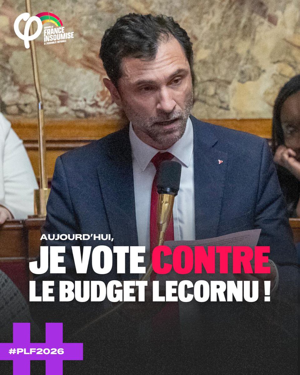 Parce que je ne peux accepter la politique antisociale imposée par 49-3 qui va à l'encontre des besoins du peuple, aujourd'hui je voterai CONTRE le #PLF2026 en censurant le gouvernement Lecornu !