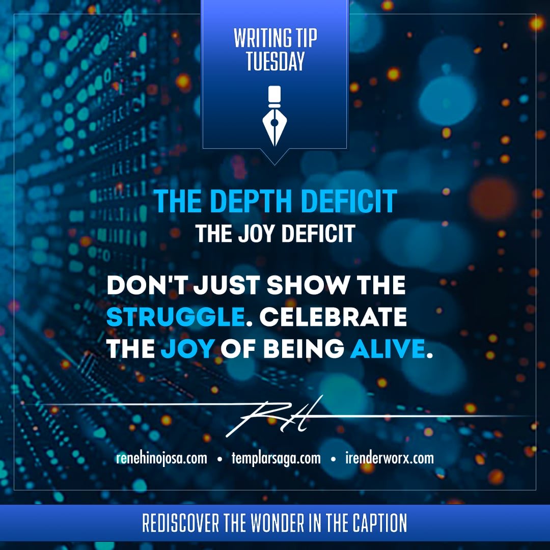Renderman072's tweet photo. Writing Tip Tuesday
The Joy Deficit
Modern storytelling is so preoccupied with staring into the shadow that we’ve forgotten why we fight. Reintroduce joy and wonder.
✍️ CTA: What story reminds you why we fight?
#Storytelling #Hopepunk #CreativeWisdom https://t.co/iRKTBqBSOO