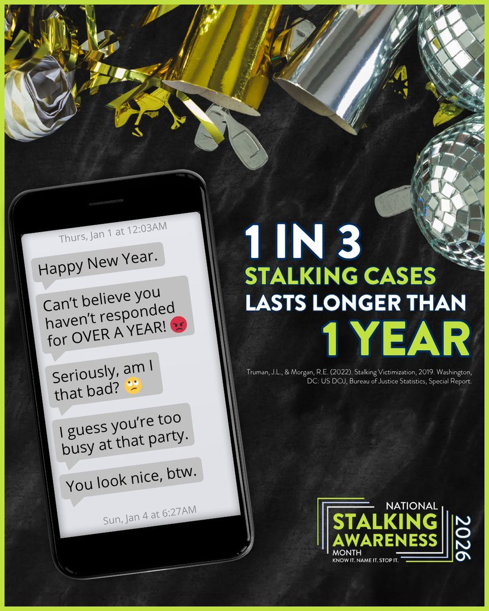 Stalking cases can last from one afternoon to an entire lifetime. Stalking cases are dynamic; advocates and responders should prepare for the long haul and engage in ongoing safety planning and risk assessment as circumstances may change over time. #NSAM2026