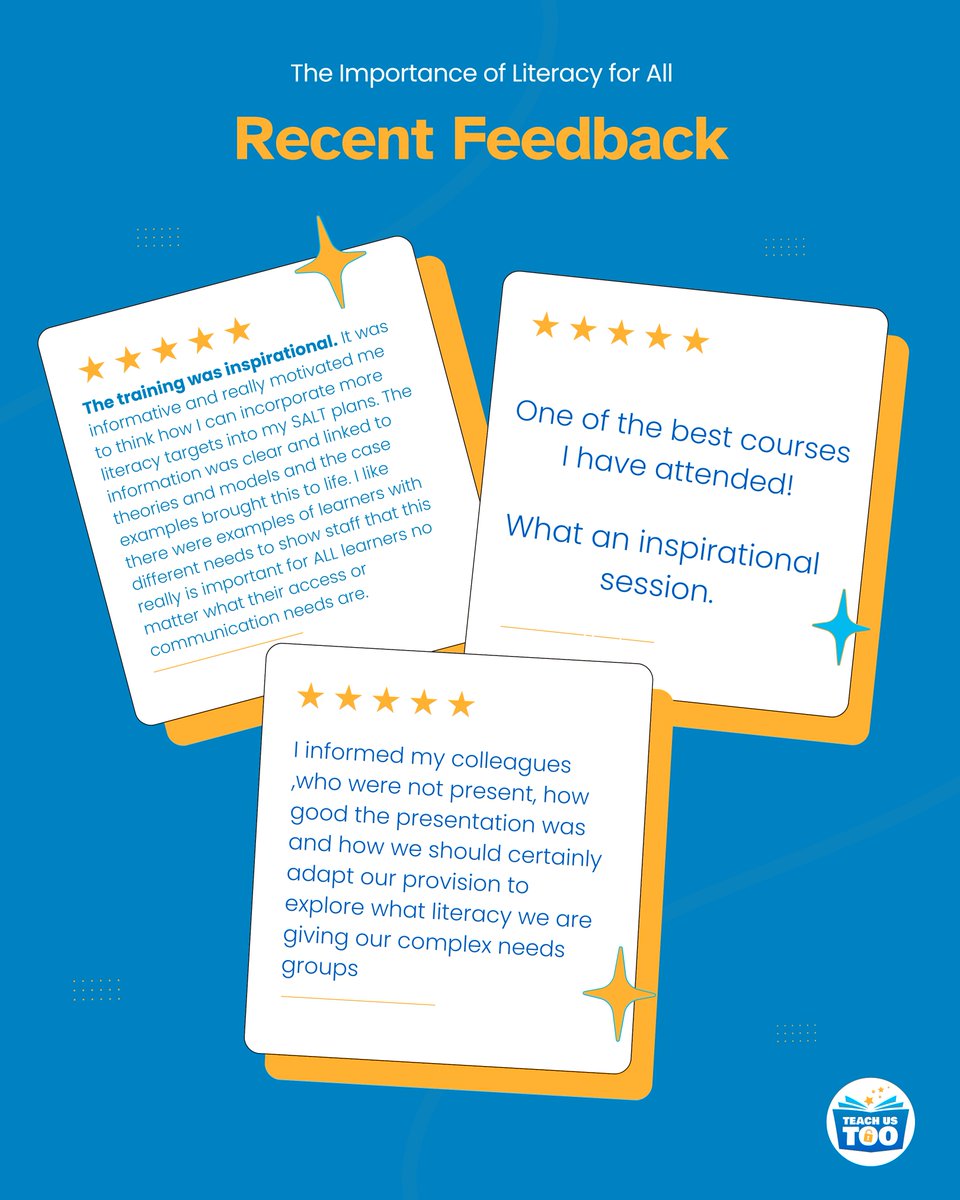 TeachUsToo's tweet photo. Impact isn’t always easy to measure — especially when it’s about shifting beliefs and practice.
That’s why feedback from professionals matters. Those reflections help shape what we offer next and strengthen how we advocate for literacy for all. https://t.co/F6e5RmUOgV