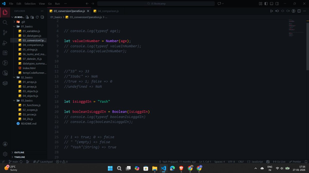 yashmp2004's tweet photo. Day 7 of my Web Dev Internship π»
π JavaScript basics
β Variables (let, const)
β Data types
β Simple conditions
Writing logic after HTML & CSS feels powerful β‘
Practicing small examples and learning step by step π
#BuildInPublic #JavaScript #WebDevIntern https://t.co/yOVMfav8qR