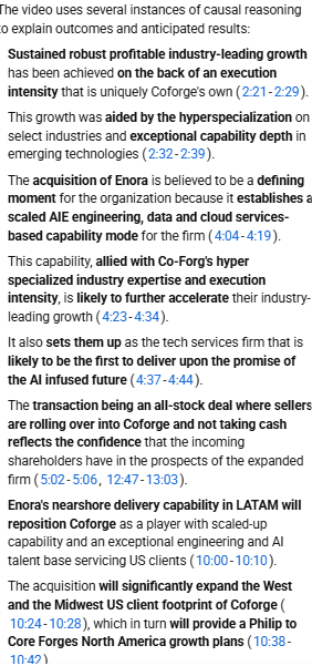 coforge 
The transaction being an all-stock deal where sellers are rolling over into Coforge and not taking cash reflects the confidence that the incoming shareholders have in the prospects of the expanded firm.