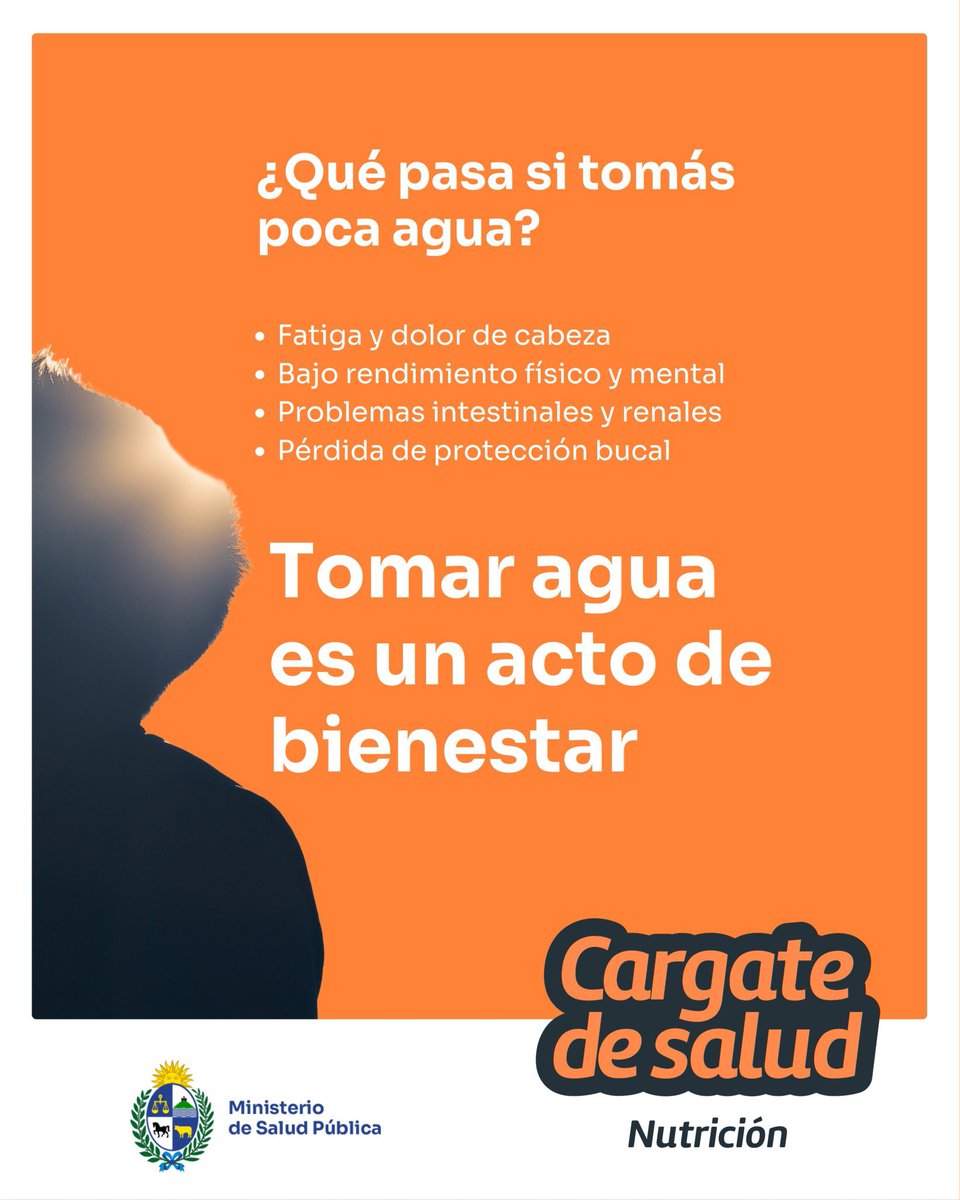 MSPUruguay's tweet photo. En estos días de calor, te recordamos lo importante que es tomar agua 💧 
¿Sabías que si sentís sed, significa que tu cuerpo ya está deshidratado? 
No te olvides de llevar contigo tu botellita con agua ✅
Cárgate de salud 🔋👇 https://t.co/wnEaZ5lQDw