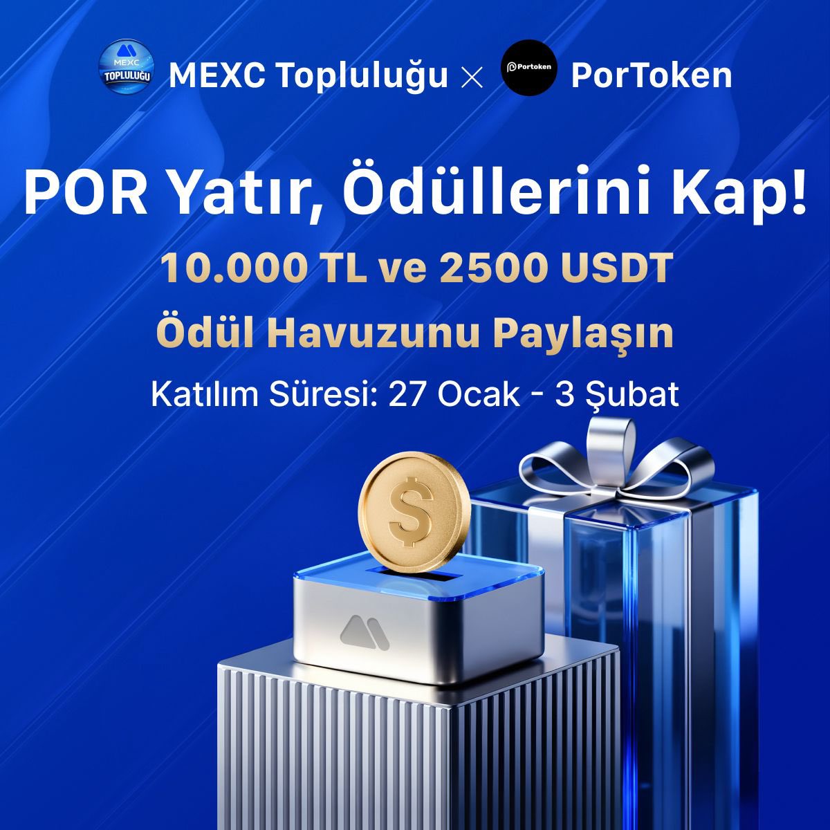 🎁 Portuma x MEXC Topluluğu Özel Kampanya

Adımları tamamlayın, çifte ödül kazanın

 Katılım Şartları:
 Bağlantı üzerinden kayıt olun
 Portuma referansı ile MEXC’de hesap açın
 KYC doğrulamasını tamamlayın
 100 USD yatırım yapın ve işlem gerçekleştirin
 MEXC’ye 100 USD yatırım