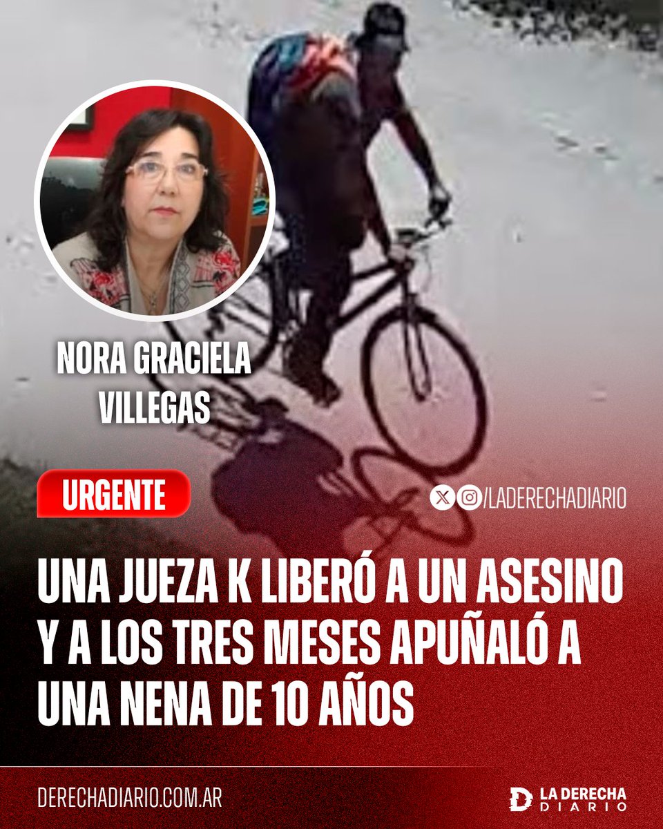 🚨🇦🇷 | #URGENTE REPUDIABLE: La jueza kirchnerista Nora Graciela Villegas liberó a un asesino condenado a cadena perpetua por matar a su vecina hace 24 años, y a los tres meses de salir en libertad apuñaló en el cuello a una nena de 10 años en San Luis.