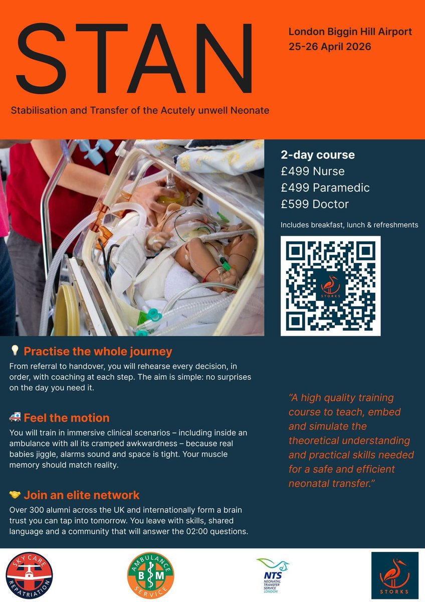 BurakSalginNTS's tweet photo. 🚑 The ambulance doesn't care that you've read about it.

Last places on STAN:
2 days at Biggin Hill where you rehearse the full journey, referral to handover, inside cramped ambulances with alarms, jiggle and all the awkwardness reality brings.

25-26 April 2026
£499 Nurse/ACP/Paramedic
£599 Doctor
Includes meals. Excludes excuses. 🧡

Your move:
https://t.co/qw1l31eQ7q