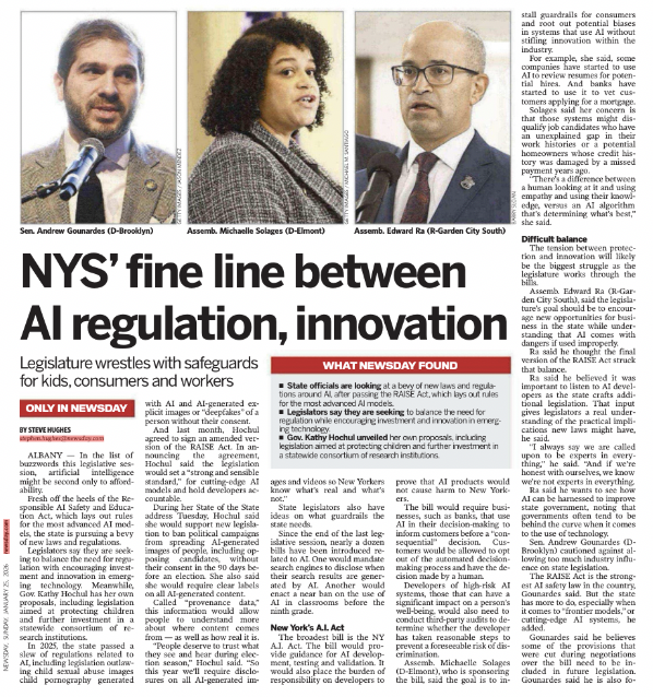 Albany can’t keep pretending this will regulate itself, strong, commonsense AI rules are needed to protect kids, consumers, and workers while innovation moves forward responsibly.