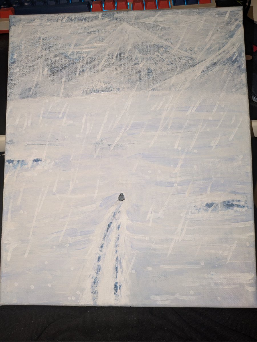 Kod0me's tweet image. I'm not really often draw traditionally, but suddenly I had an urge to draw the penguin on a real life canvas, this painting called "But why?"