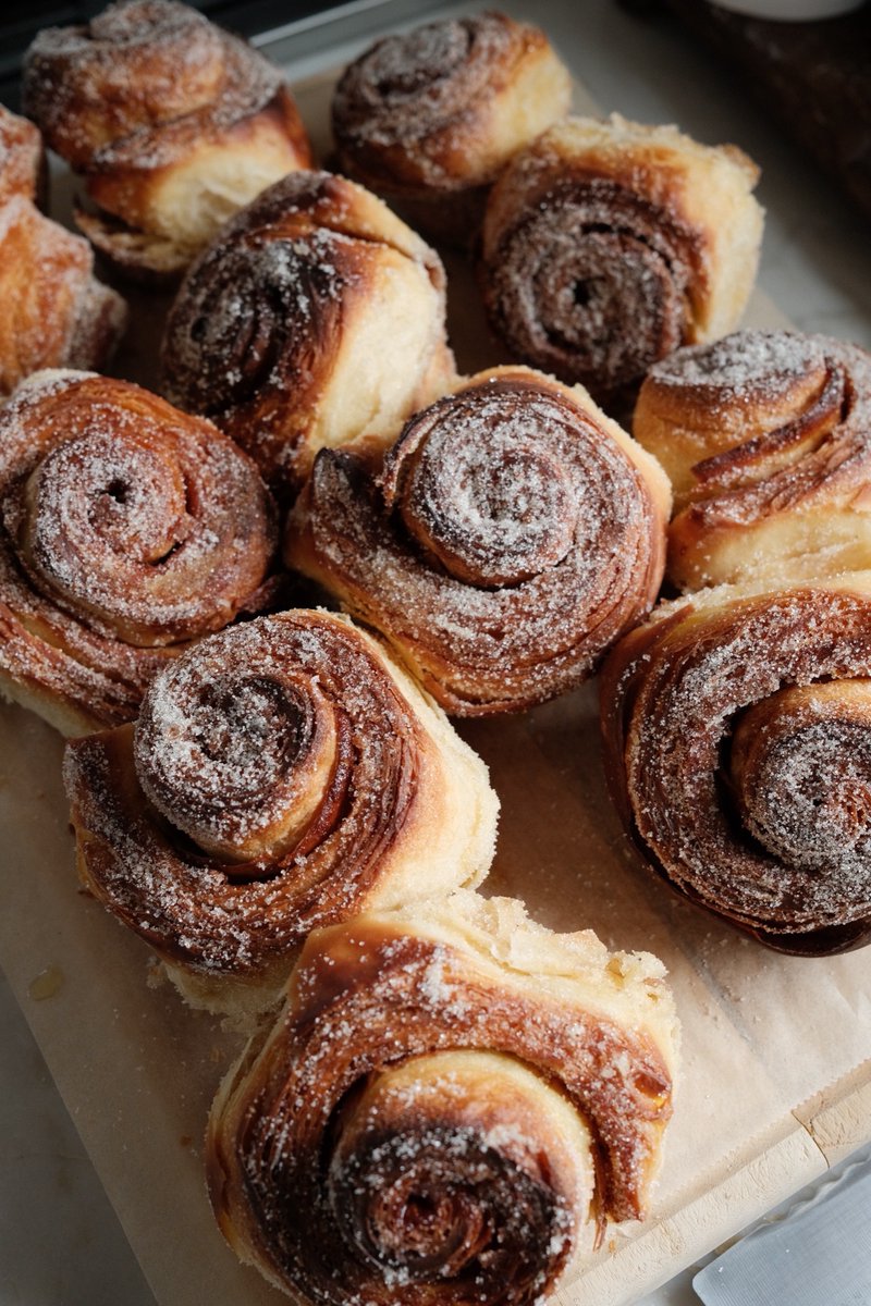 drewbuddy15's tweet photo. Proudest baking moment so far. Tartine morning buns. Hint of orange. Incredible flavor and texture. 
I thought making the croissant dough would be more of an undertaking but honestly wasn’t too difficult. Just time and patience! 10/10 https://t.co/r8yPLTsGRK