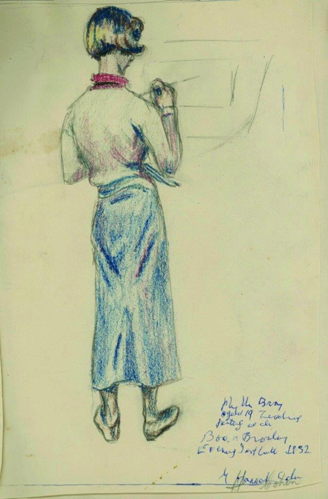 I've just spotted that it is #HolocaustMemorialDay so I must apologise for the late to this but here's the only known piece by Hannah Cohen who exhibited with the Group towards the end of its career in 1935 &amp; 1936. It is a sketch of Phyllis Bray, sketching at the art classes.