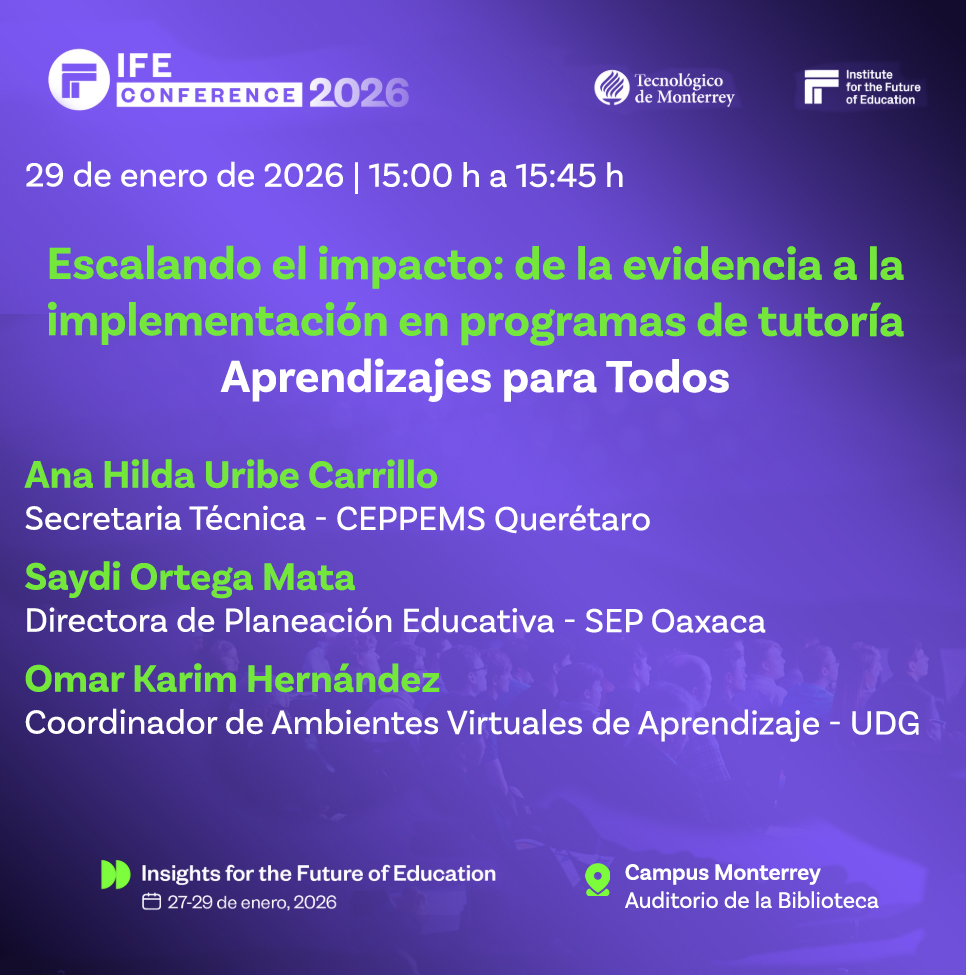 👨‍🎓📚🧑‍🏫
Este jueves en <a href="/IFEconference/">IFE Conference</a> acompáñanos a una charla con Ana Hilda Uribe de #CEPPEMS <a href="/educacionqro/">educacionqueretaro</a>, <a href="/Lsaydi05/">Say</a> de <a href="/EducacionPubOax/">Secretaría de Educación Pública de Oaxaca</a> y Omar K Hernández de <a href="/UDGPlus/">UDGPlus</a> sobre cómo escalar intervenciones educativas efectivas a partir de Aprendizajes para Todos, nuestro programa