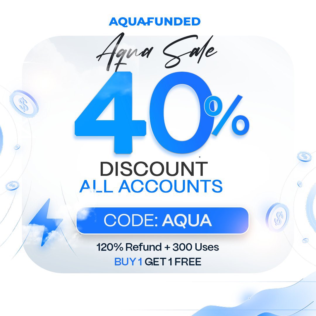 🚨 Aqua Sale is LIVE!
Get 40% OFF on all Aqua Funded accounts 💙
Use promo code AQUA
🔥 Buy 1 Get 1 FREE
💸 120% Refund | Limited uses — don’t miss out!