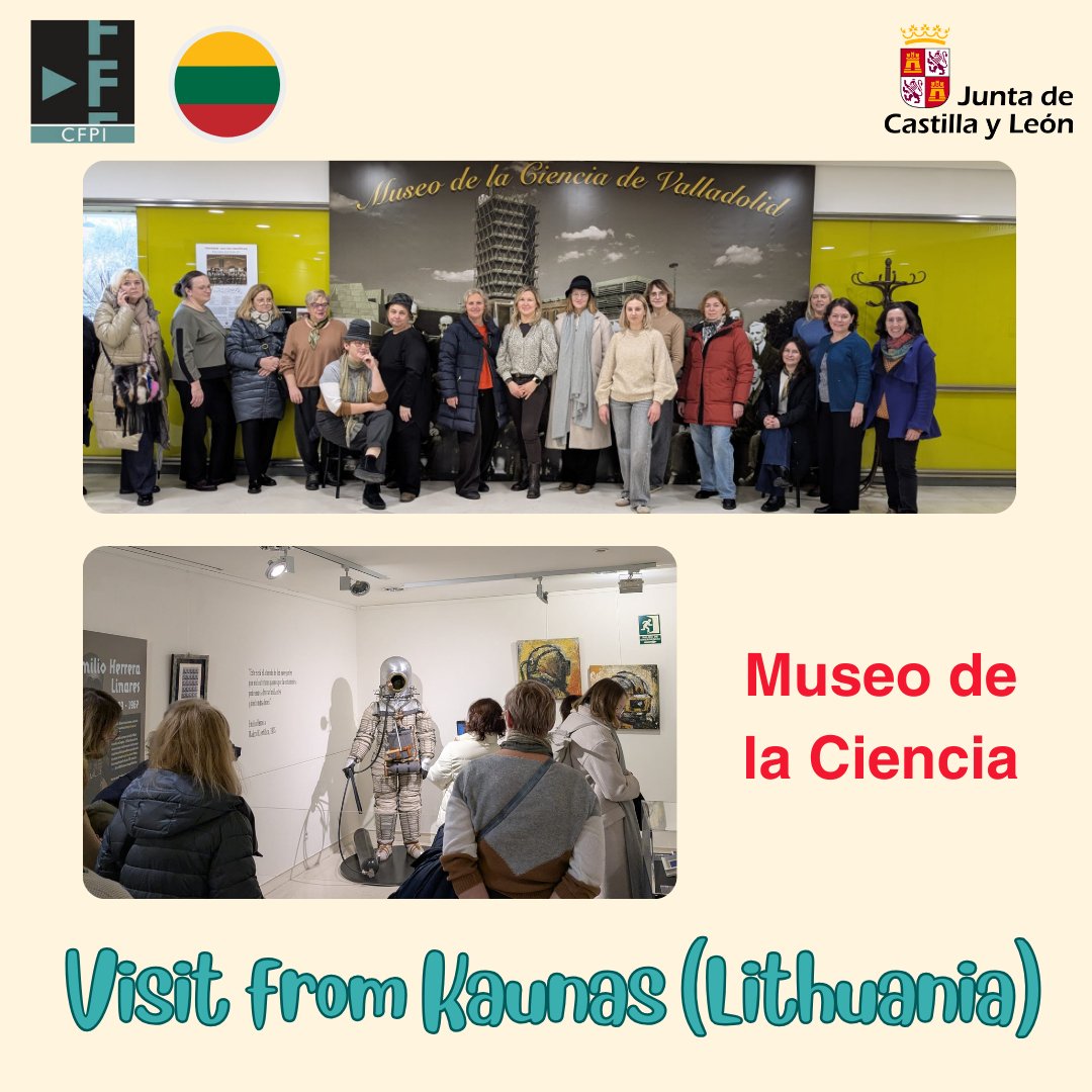 CFPIdiomas's tweet photo. Continuamos con la visita de nuestros colegas de Kaunas🇱🇹 (Lituania)

Hoy han visitado el @CGarciaQuintana, 👩‍🏫👨‍🔬 donde observaron metodologías activas en aulas STEM y el  @MCienciaVLL 🔭 🦴🔬

#formaciónCyL #innovaCyL #internacionalizaCyL #aprendeinnovaycomparte https://t.co/kZh2f4CMV3
