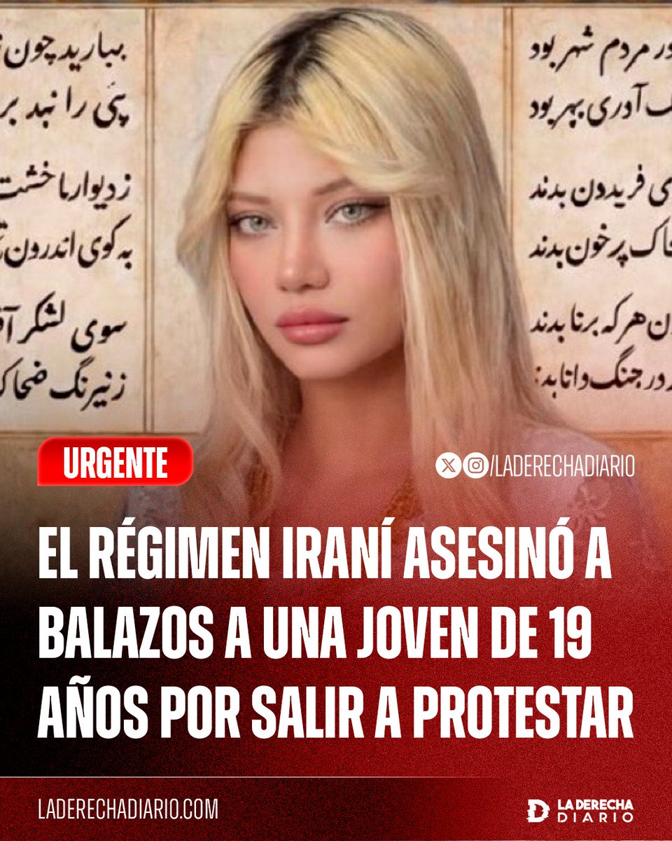 🚨🇮🇷 | El régimen terrorista iraní asesinó a balazos a una joven influencer de 19 años que solía mostrarse sin velo islámico, Diana Bahadour, por salir a protestar por la liberación de su pueblo.