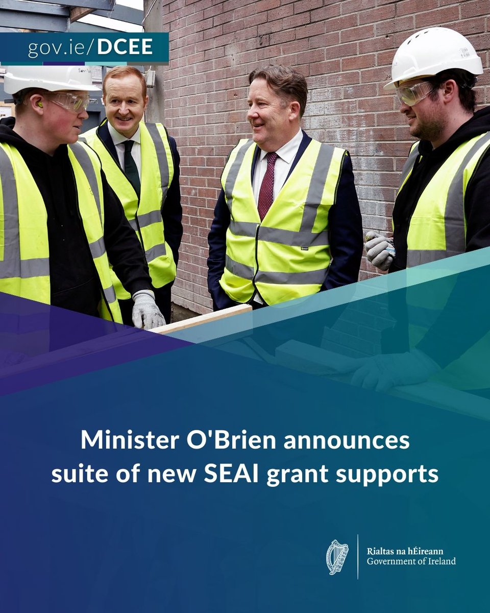 DeptCEE's tweet image. 🏘️ Minister for Climate, Energy and the Environment @DarraghOBrienTD has announced a package of new and enhanced grants for homeowners across the country who are looking to benefit from home energy upgrades. 
Read more here: bit.ly/46eofCo