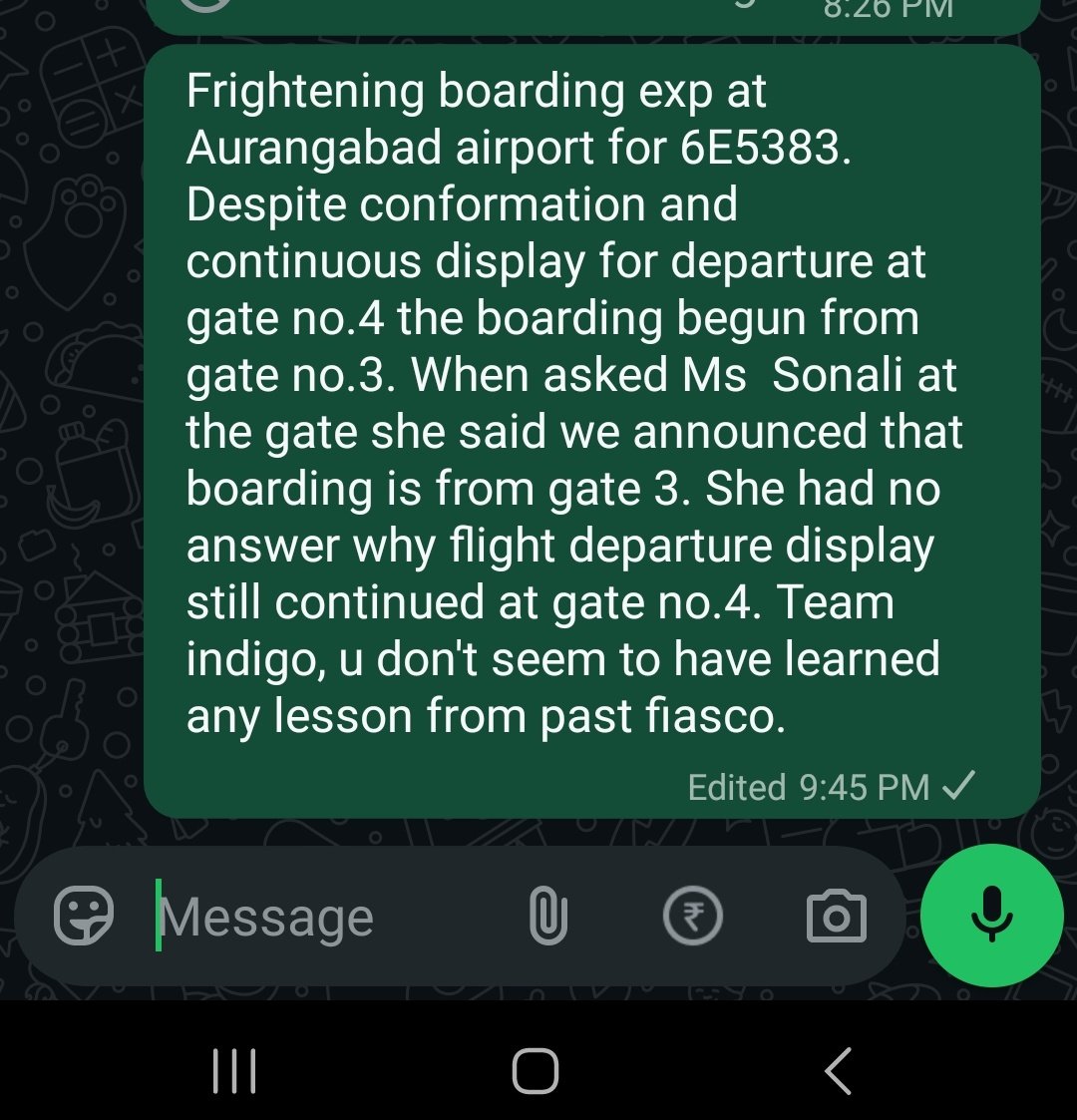 SandypkcSandeep's tweet photo. @IndiGo6E,@JM_Scindia Height of careless attitude by Indigo staff at Aurangabad airport. See attached screen shot. https://t.co/Y9ZqPJrsOy