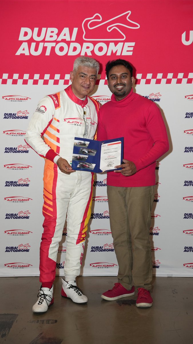 phoenix_adi's tweet photo. I became his Fan in my Teens; met him for the first time in my 20's and got quite lucky to go a ride with him on a race track in Ferrari at 30's 🏎🏁 
Decades of Admiration &amp; Love ❤️

I wasn't sure whether to look at the road or admire him driving 🏎

 #ajith #race #thala #dubai https://t.co/RuxKskBs45