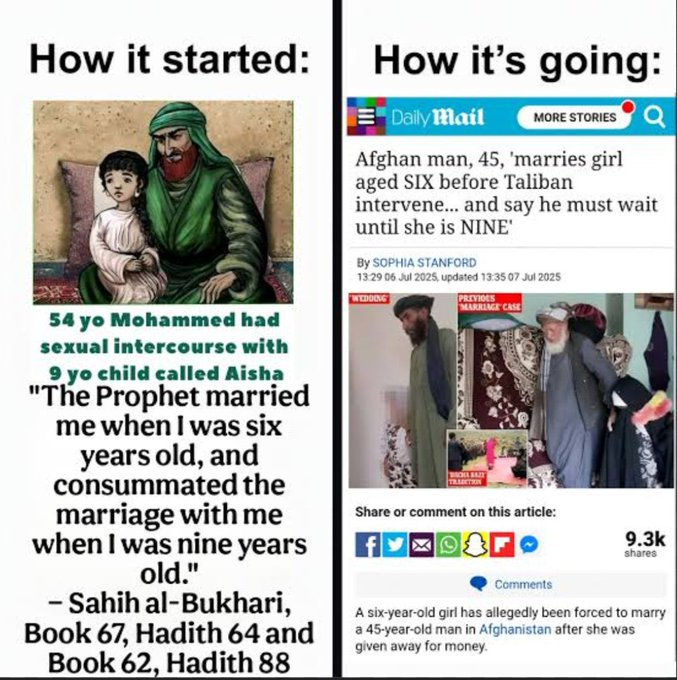 ImtiazMadmood's tweet photo. Muslims have normalized  pedophilia through child marriage, 40% of their community by definition are pedophiles.

- @CatShoshanna https://t.co/0tchSHAF5d