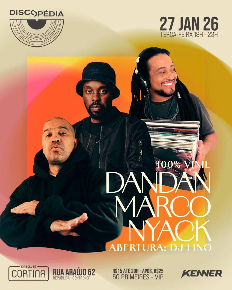 _Discopedia's tweet image. A Sensacional de São Paulo, orgulhosamente apresenta, o especial em homenagem ao aniversário do rei Djavan!

Hoje, dia 27/01/2025, a partir das 18h Cineclube Cortina.

DJs DanDan, Marco &amp;amp; Nyack nos toca-discos.
Abertura, DJ Lino.

Apoio, Kenner.