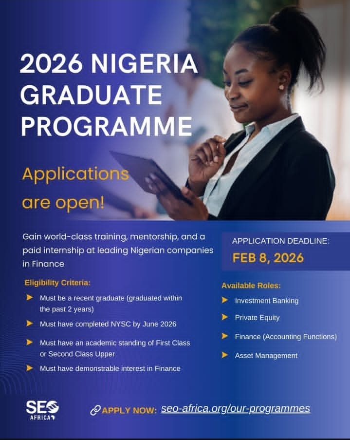tohire_ng's tweet photo. 2026 NIGERIA GRADUATE PROGRAMME 

Application Deadline: Feb. 8, 2026

Apply 👇 
https://t.co/PTZvEshTAC https://t.co/zBjqAxzdx1