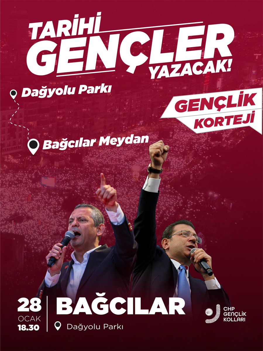 Gençlik kortejinde buluşuyor, özgürlük için yürüyoruz.

📍Dağyolu Parkı
📅 28 Ocak Çarşamba
🕣18.30