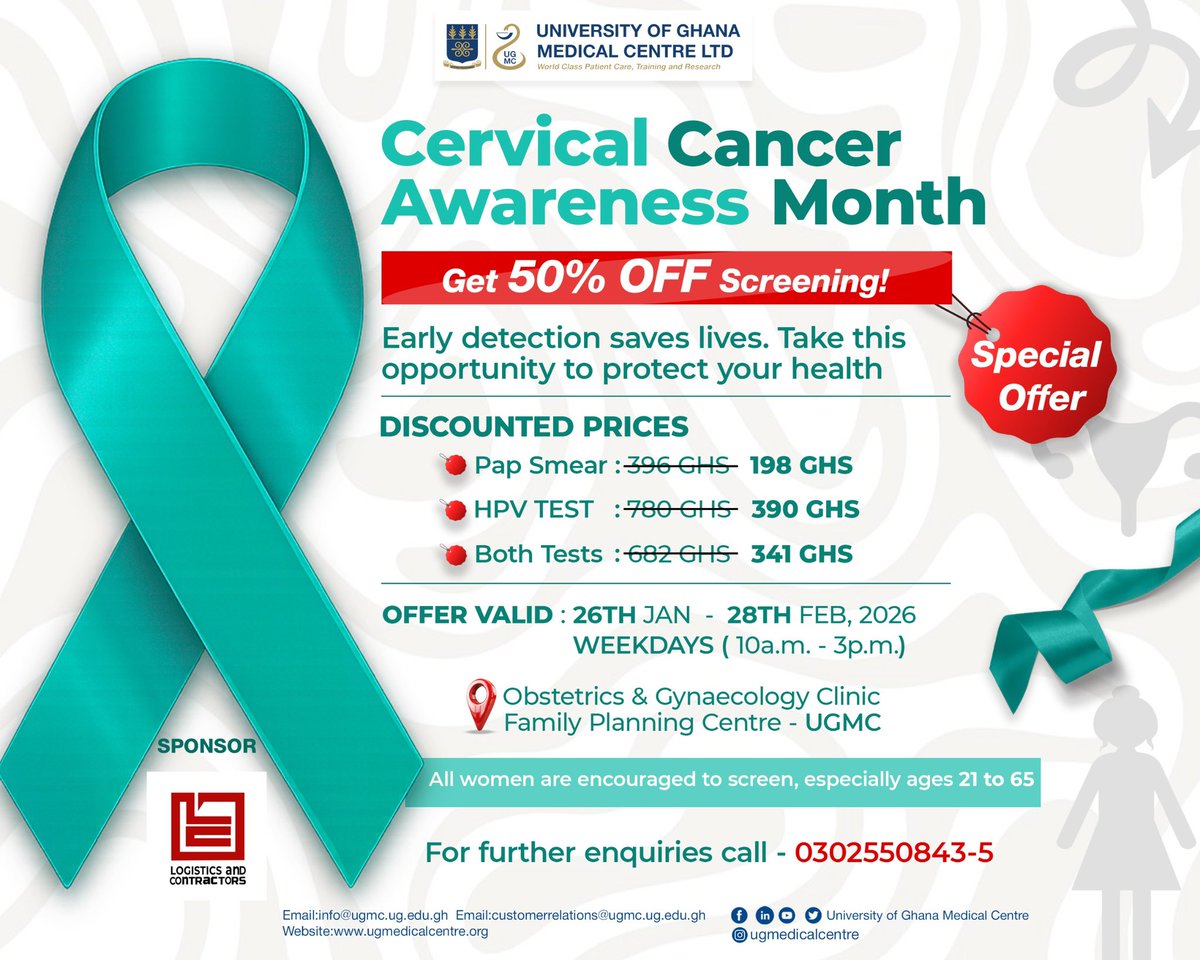 Come and get your Pap smears done at UGMC for just ¢341 cedis 🥳💫