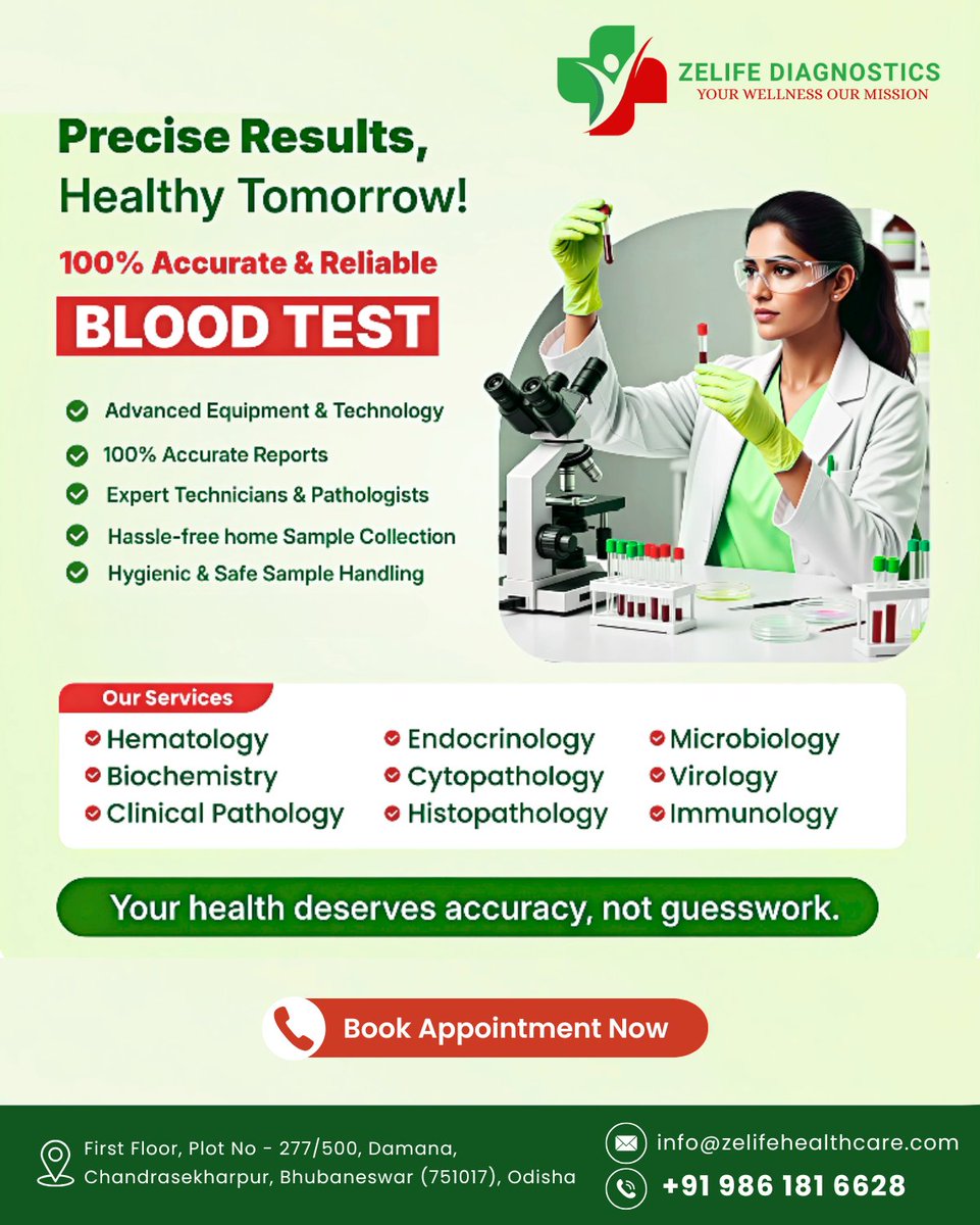 zelifehealth's tweet image. Your health deserves the right diagnosis at the right time 🧪

Choose ZeLife Diagnostics for fast, accurate &amp;amp; trusted blood testing with home sample collection convenience.

👉 Book your test today &amp;amp; take control of your health!

#HealthyLife #BloodTestNearMe #ZeLifeDiagnostics