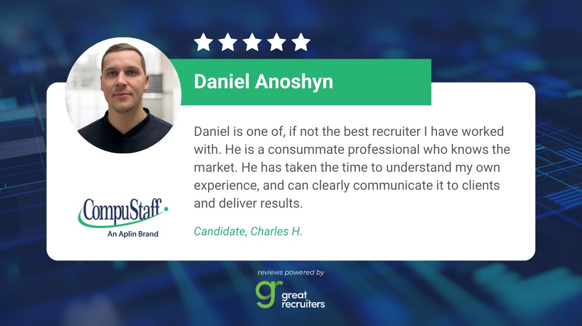 _compustaff's tweet photo. ⭐ Candidate feedback like this reflects what great recruitment support looks like. Thoughtful guidance, strong market knowledge, and results that matter. Congrats, Daniel 👏

#TestimonialTuesday #GreatRecruiters #CompuStaff #ITRecruitment #RecruitmentExcellence https://t.co/X33epeJRTa