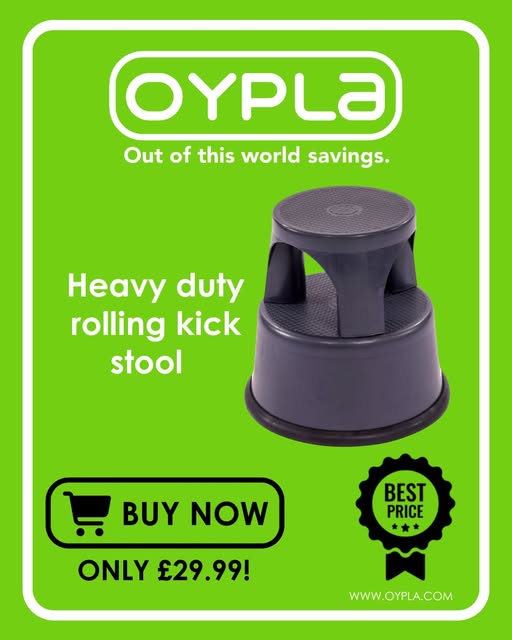 oypla's tweet photo. Step up your space with this heavy-duty rolling kick step stool! 
Price: £29.99 – grab it while stocks last!
Buy here: https://t.co/AEINZfIbCj...
#HomeEssentials #DIYTools #StepStool #HomeImprovement https://t.co/Zb7AfYIs3c