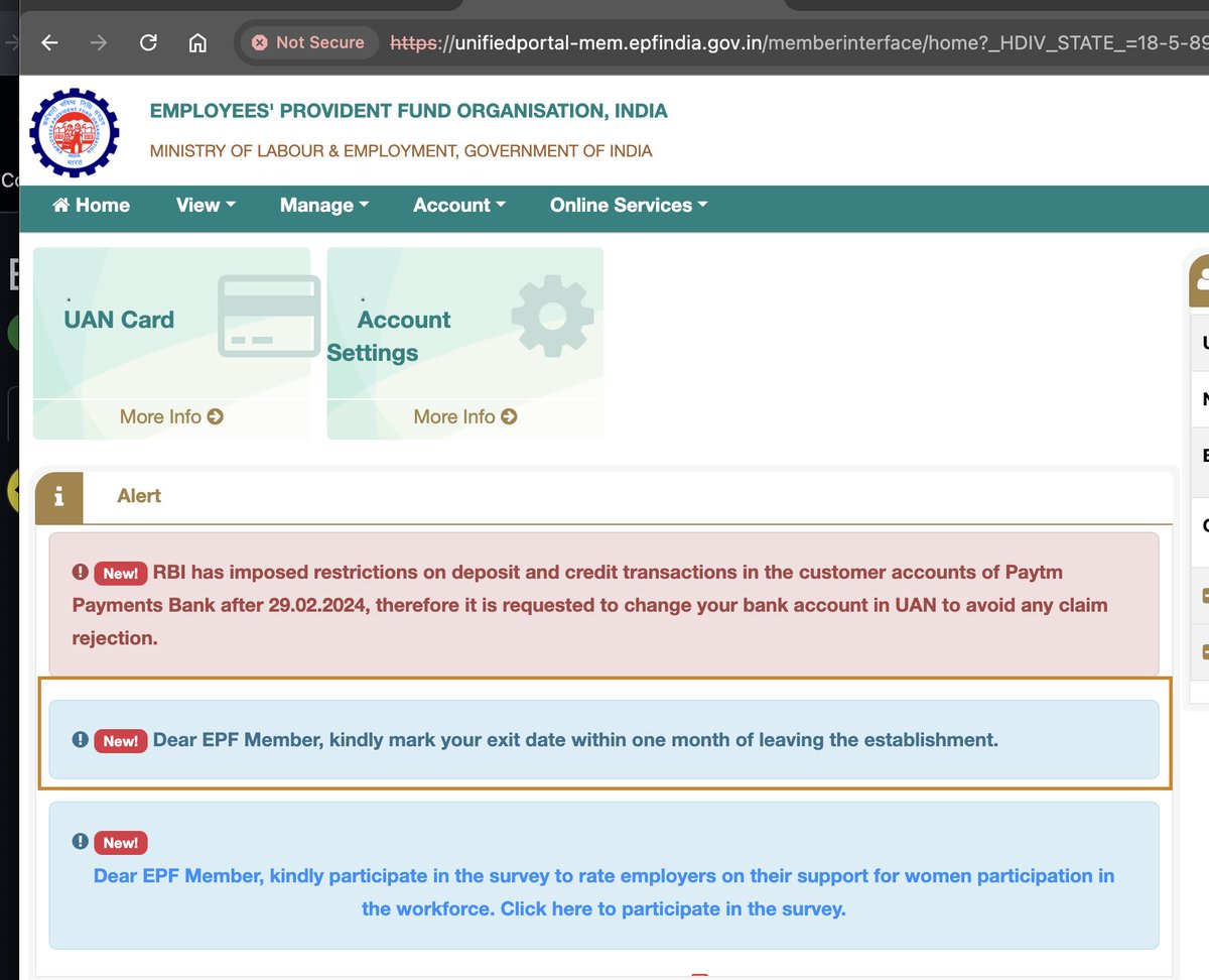 KplusN's tweet photo. @officialepfo @UmangOfficial_ Home page tells me to update my exit within 1 month of leaving the org but when i do that, error says I cannot mark exit before 2 months 😕 https://t.co/iAGN3hQMHm