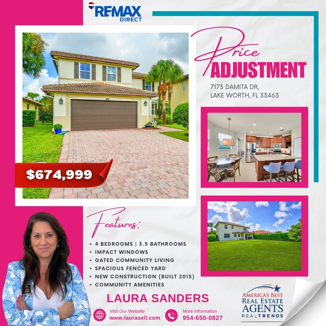 laurasellsflcom's tweet photo. ⬇️ PRICE ADJUSTMENT — Luxury Living, Now Even Better! ⬇️
📍 7173 Damita Dr | Lake Worth, FL 33463
💰 $674,999
📲 Call Laura Sanders today: 954-650-0827
#PriceAdjustment #LakeWorthFL #GatedCommunity #MoveUpHome #ImpactWindows #SouthFloridaHomes #ModernLiving #PoolPotential https://t.co/x6caiq8xjs