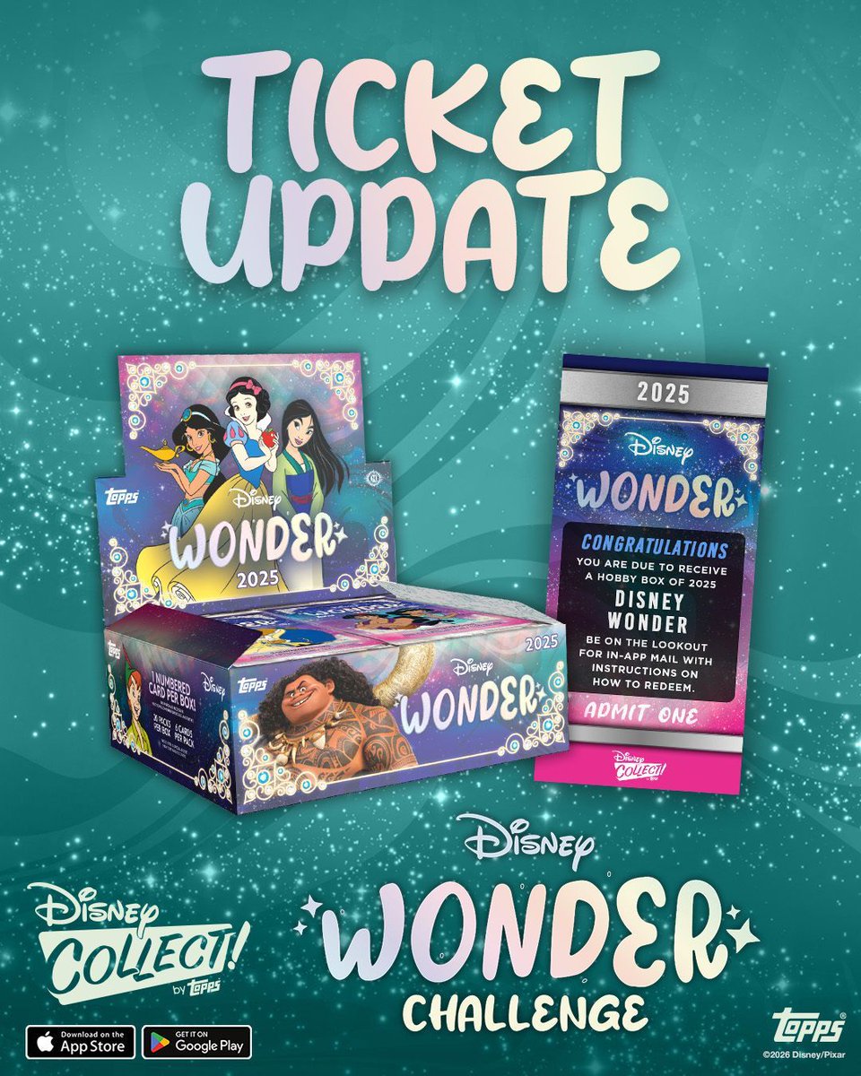 4 days in and 25 <a href="/Topps/">Topps</a> Disney Wonder redemption tickets have been pulled! Head into Disney Collect and grab some Entry Packs for your shot at a hobby box!