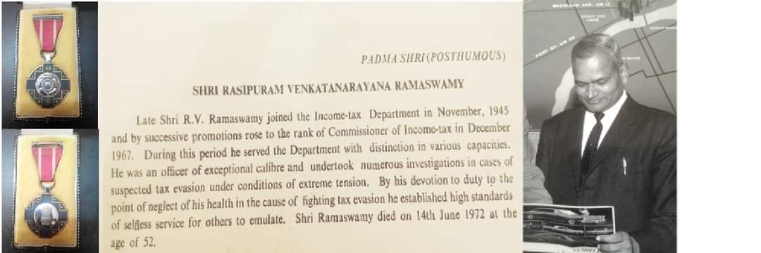 rsathyam's tweet photo. This is a 50 yr old story and many may not know this story. My father late RV Ramasawamy, was CIT, GUJARAT AND TN, when he passed away in 1972 at the age of 50.
He is first IRS Officer recipient of PS, posthumously, known for his fight against black money https://t.co/Gt4s3zSWoO