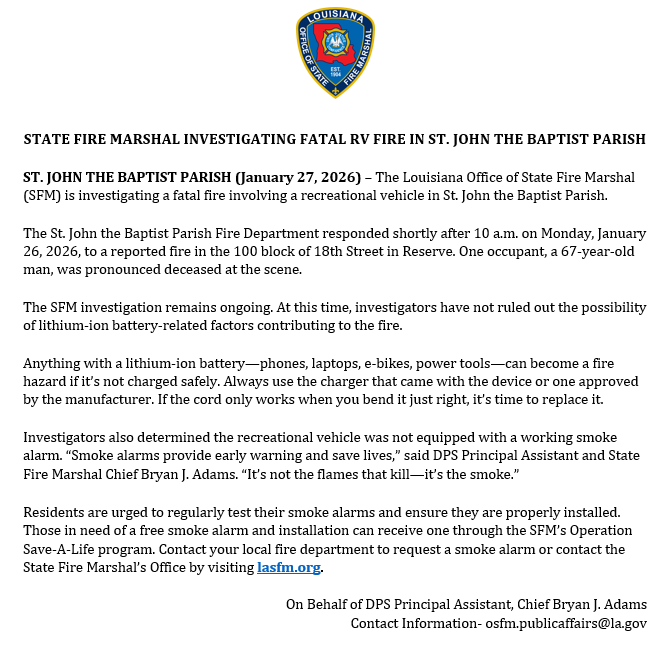 Louisiana Office of State Fire Marshal tweet media