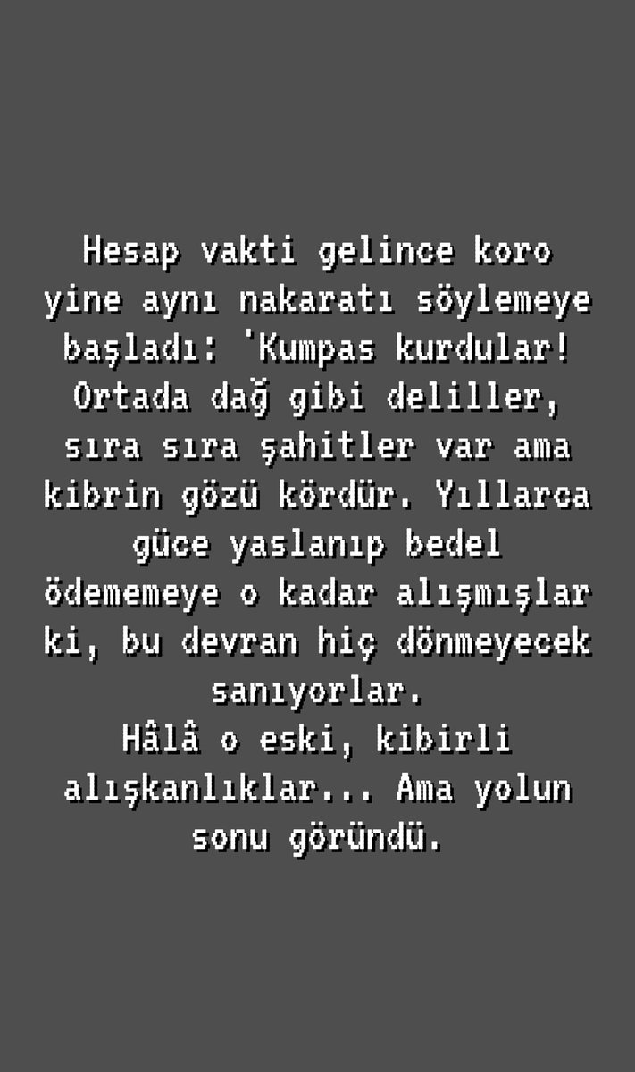 Hesap vakti gelince koro yine aynı nakaratı söylemeye başladı: 'Kumpas kurdular!
Ortada dağ gibi deliller, sıra sıra şahitler var ama kibrin gözü kördür.
<a href="/RTErdogan/">Recep Tayyip Erdoğan</a> <a href="/dbdevletbahceli/">Devlet Bahçeli</a> <a href="/buyukataman/">İsmet Büyükataman</a> <a href="/UlviYonter/">Dr.İzzet Ulvi YÖNTER</a>