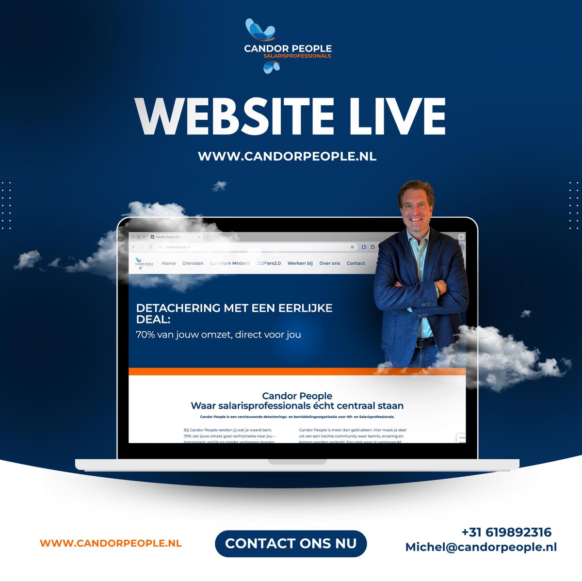 Website live: candorpeople.nl
Candor People detacheert salarisprofessionals met een eerlijke deal:
70% van jouw omzet, direct voor jou. Meebouwen. Meedelen via aandelen.
Salarisprofessional nodig die direct staat?
Candor People: eerlijk model, snel inzetbaar.