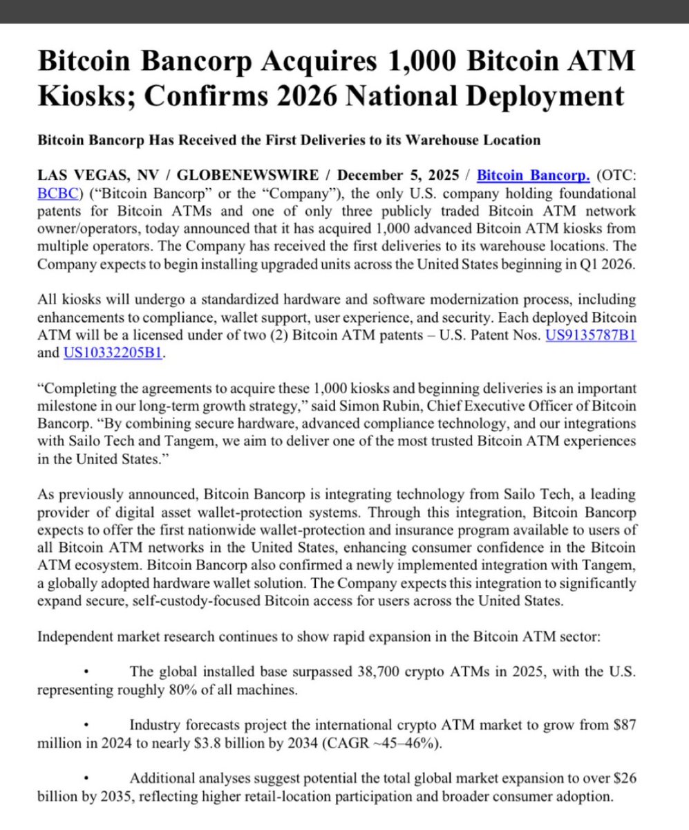 BCBC Website already shows locations where they are up and running..  updates sends this.. Texas is set to see a major expansion of crypto access  after Bitcoin Bancorp said it plans to