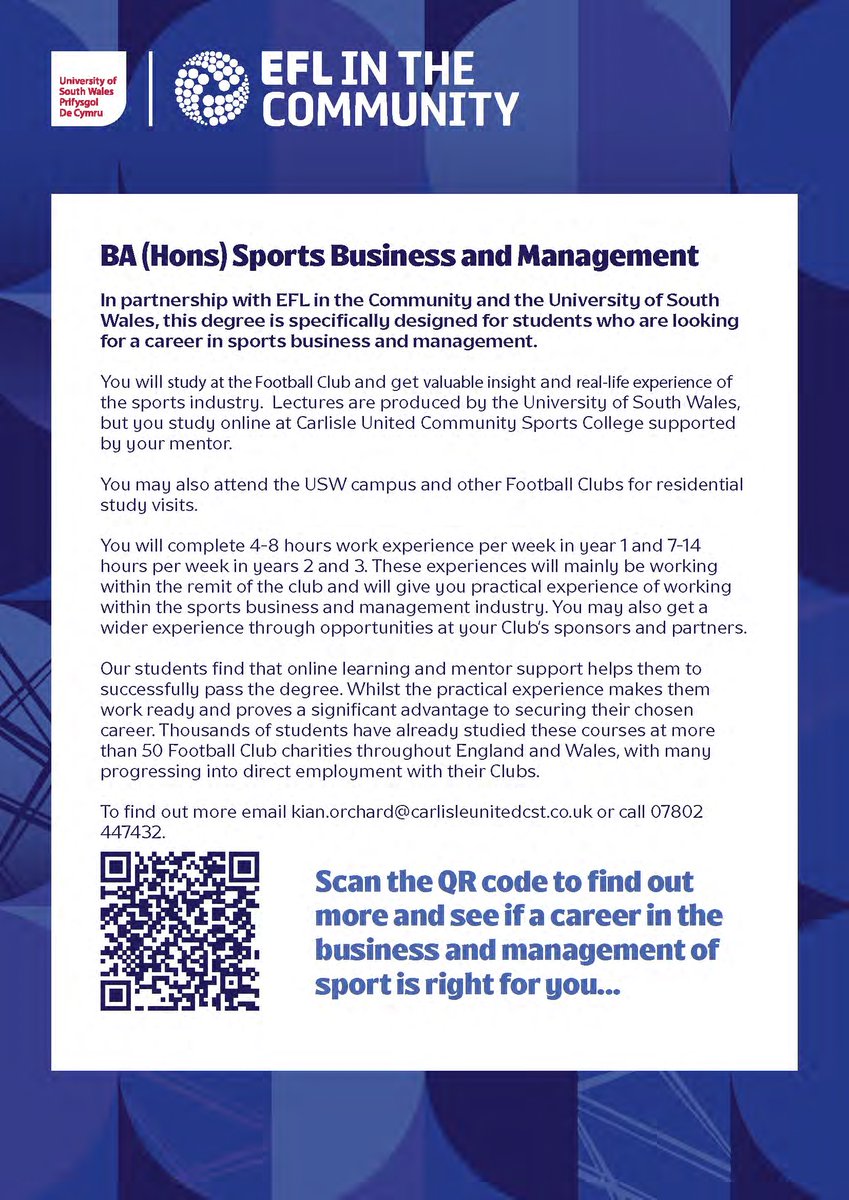 📚 The UCAS deadline may have passed, but you can still apply directly to us for our BA (Hons) Degree in Sports Business and Management.

ℹ️ Find all the details you need in the information pack below.