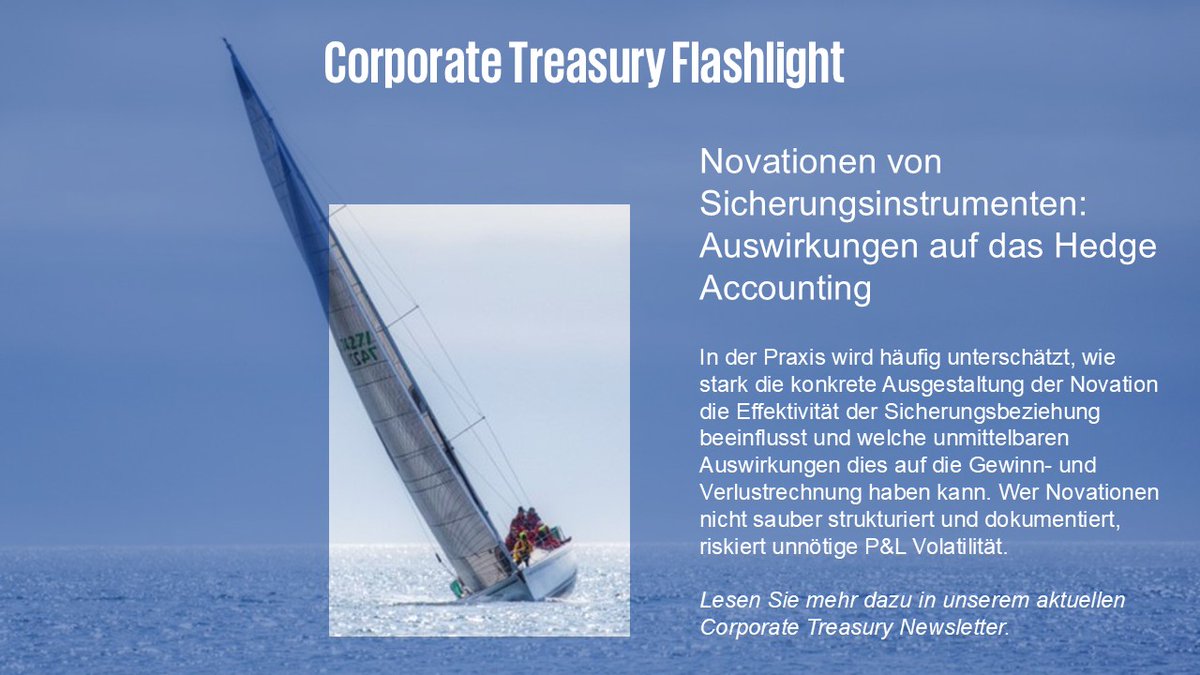 Häufig wird unterschätzt, wie stark die konkrete Ausgestaltung der Novation die Effektivität der Sicherungsbeziehung beeinflusst und welche unmittelbaren Auswirkungen dies auf die Gewinn- und Verlustrechnung haben kann. 

#treasury #corporatetreasury kpmggermany.smh.re/05N3